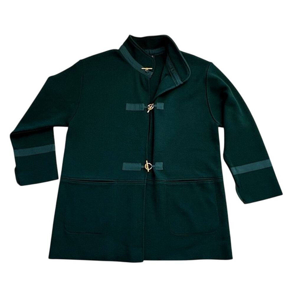 Vintage Royal Mer Bretagne Women's Dark Green Knit Jacket Size 38 Toggle Closure